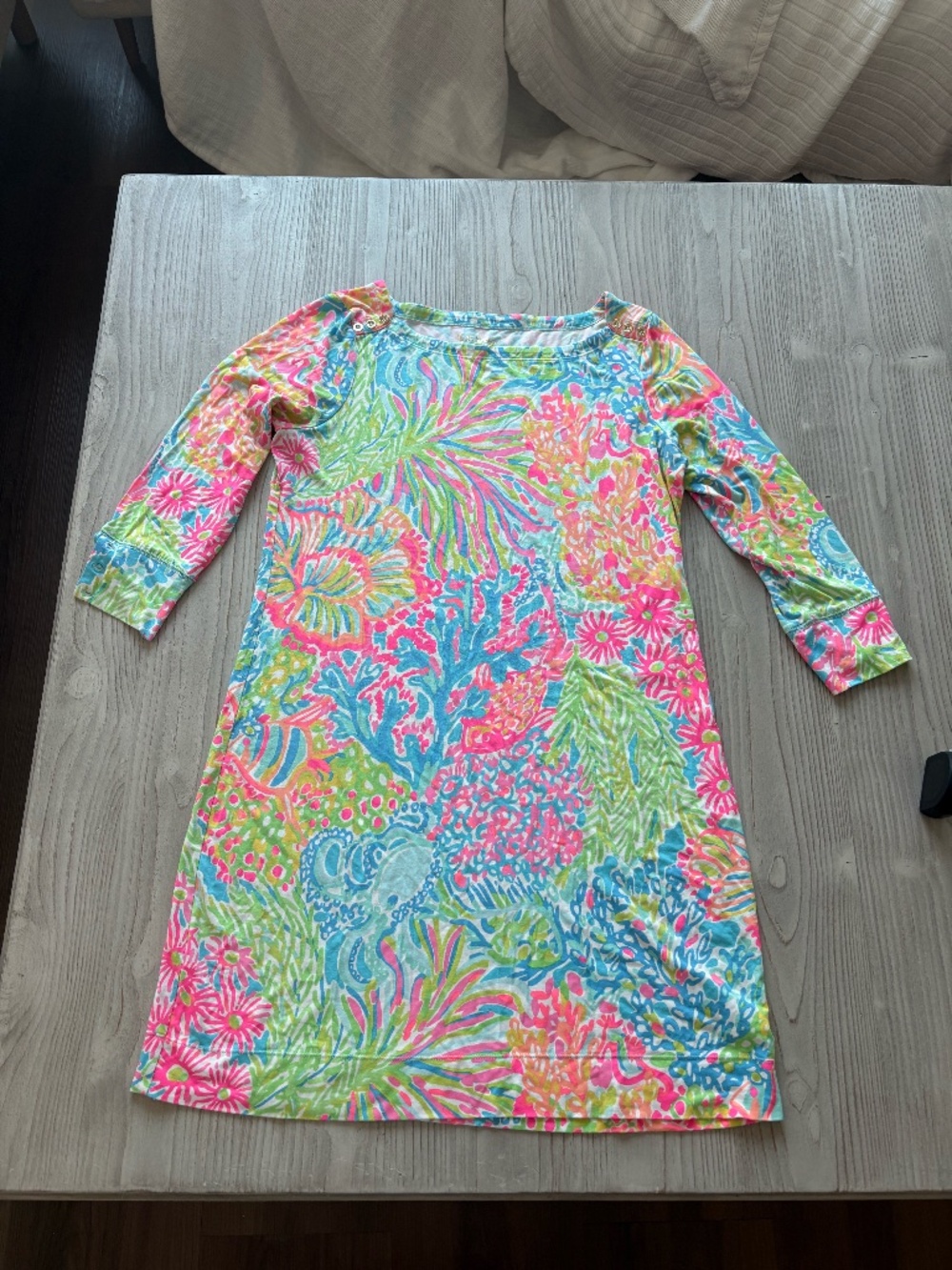 Lilly Pulitzer Boat Neck Colorful Dress with Gold Buttons L